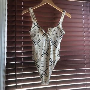 Aerie White and Black Print One-piece Swimsuit